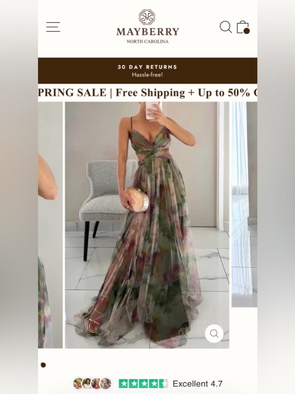 NWT Mayberry Medium Women’s Elegant floral Maxi Dress / Gown Prom Formal